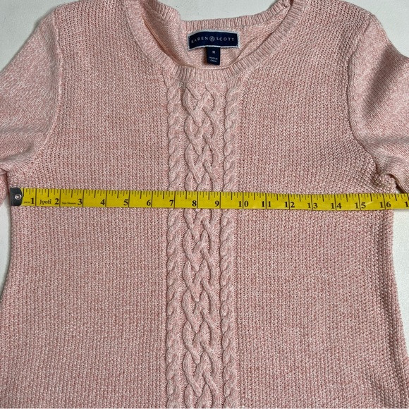 Karen Scott Tea Rose Pink Center Cable Pullover Sweater Size Medium - Picture 9 of 9
